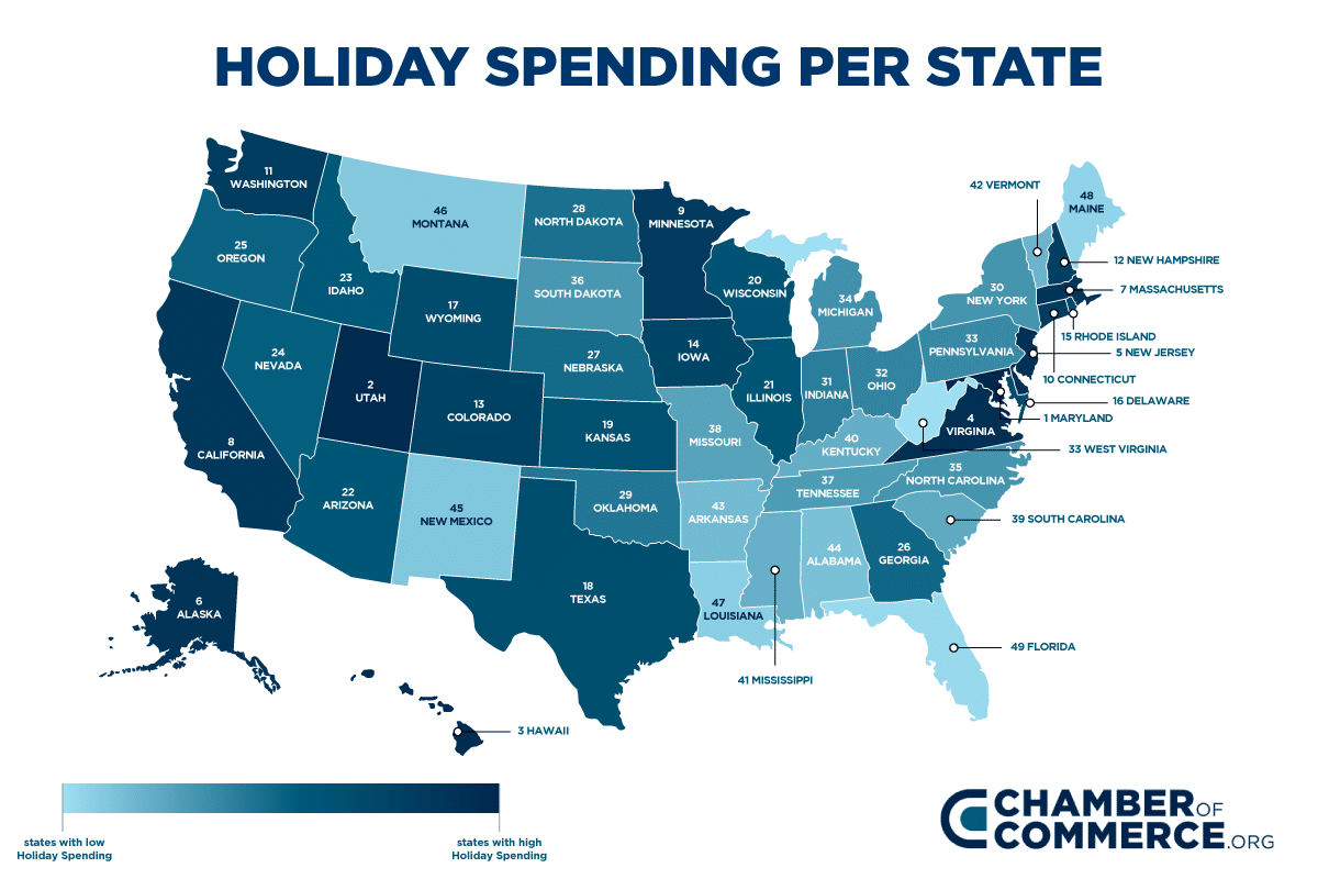 holiday spending per state, heat map